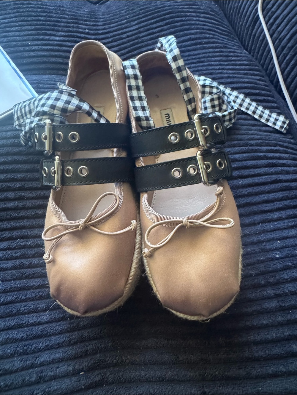 Miu Miu Brown Satin Ballet espadrille with Black Double Buckle Straps size 35.5 - Picture 6 of 8